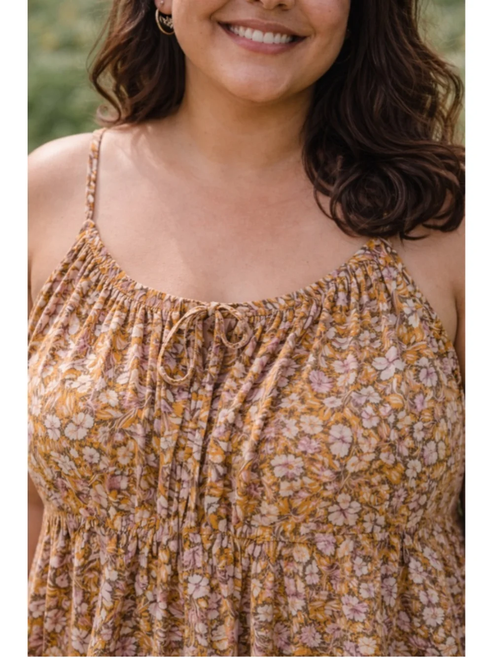 Old Navy 2X Floral Maxi Dress Boho Mustard Yellow Flowy Cami Plus Size - Picture 5 of 8